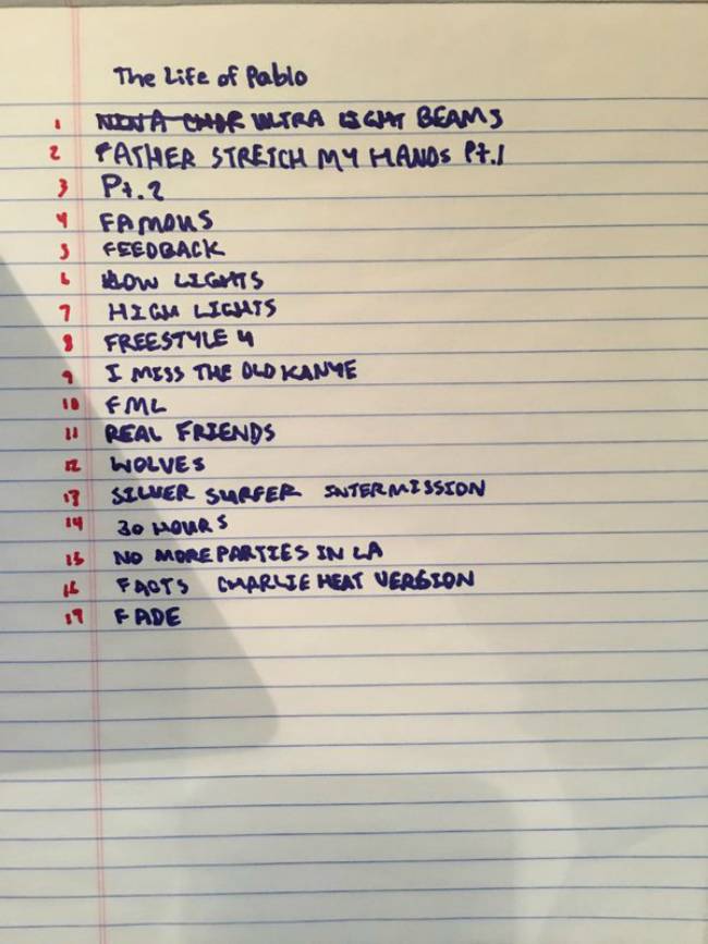 Kanye West - T.L.O.P. (The Life Of Pablo) [Album Tracklisting]